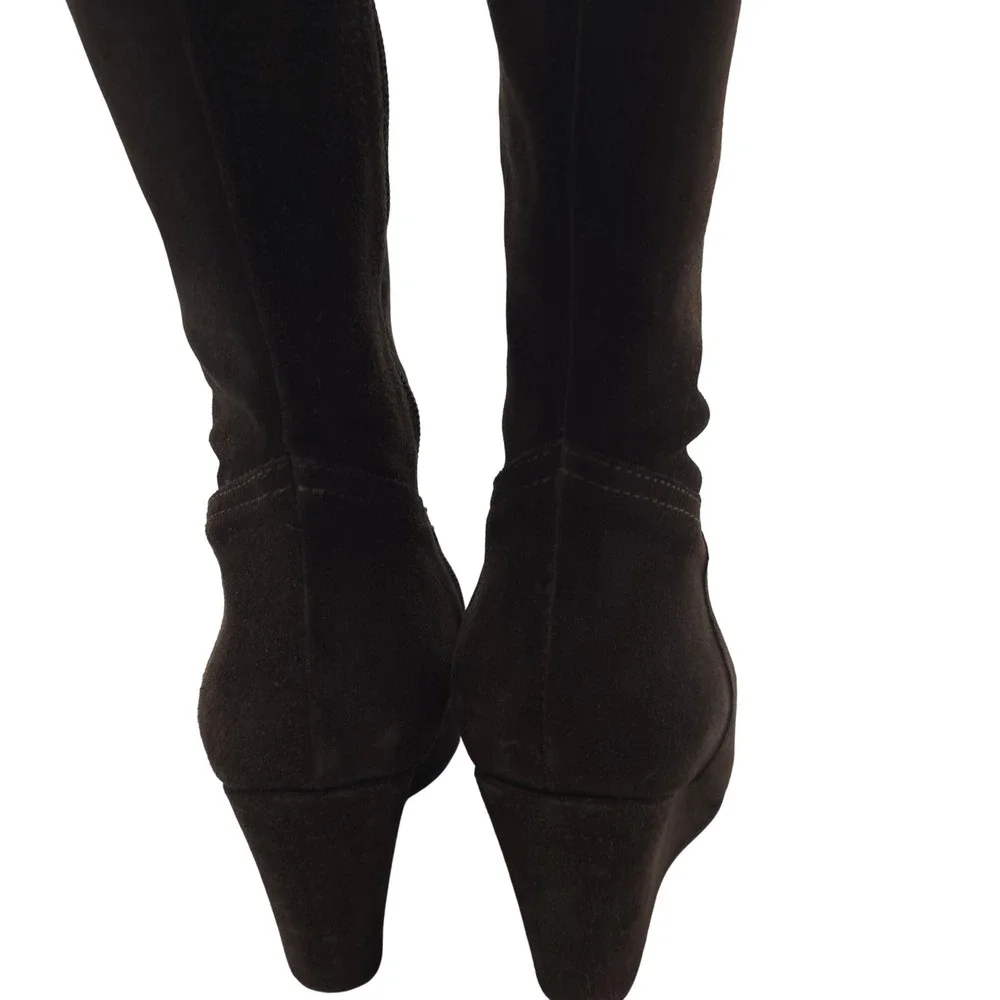 Garnet Hill Brown Suede Wedge Knee High Boots‎ 5.5 Made in Italy Zip Leather